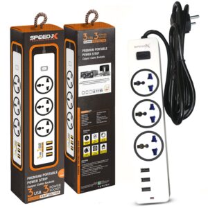 303PU Speed-X Premium Portable Power Strip – 3 Sockets + 3 USB Ports (Cable Length: 2M)